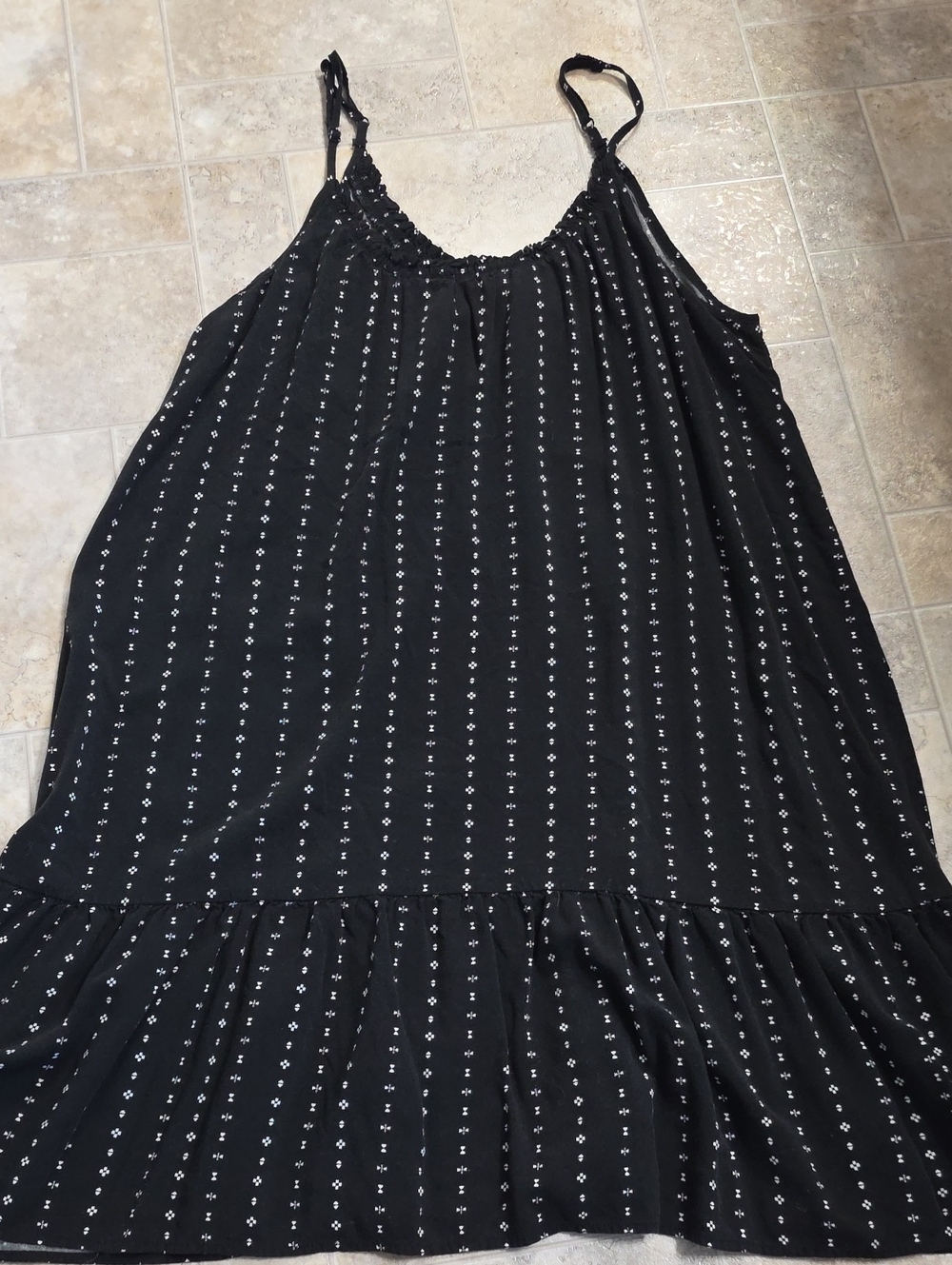 Black Patterned Sleeveless Ruffle-Hem Dress